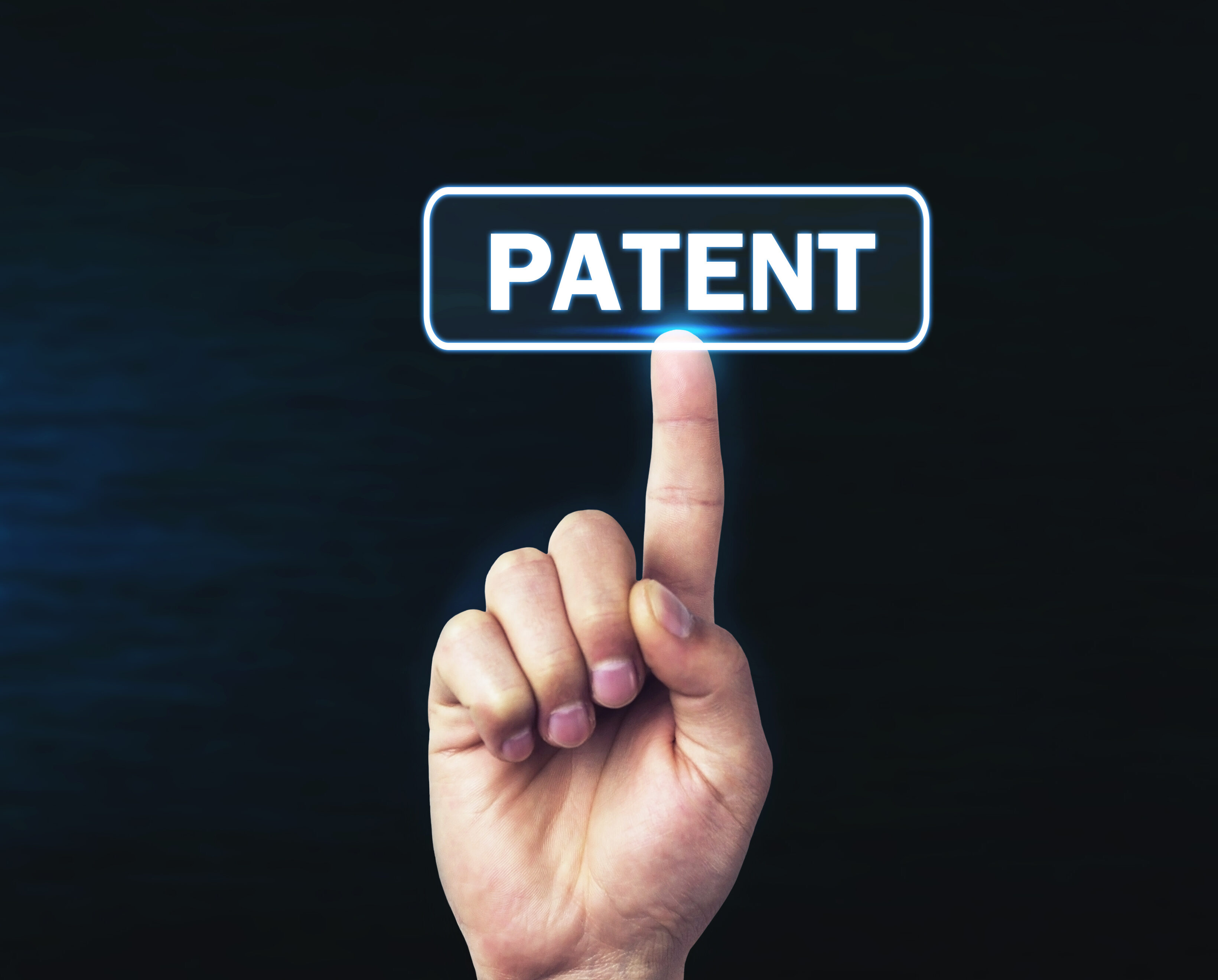 Hand touch in Patent button. Intellectual property