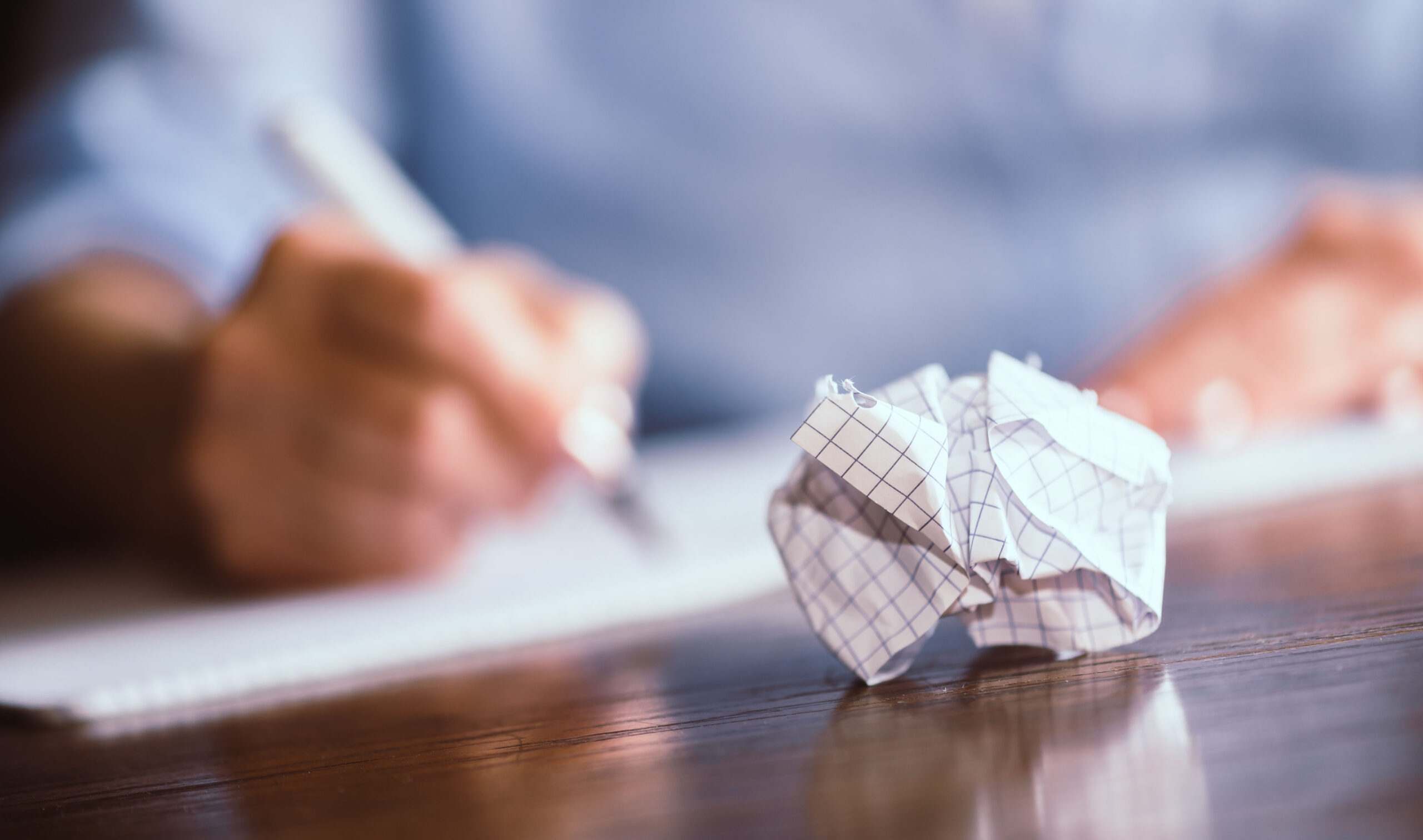 Concept of writer without inspiration, focus on foreground